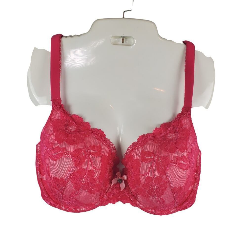 Victoria's Secret 36DD Bright Pink Lace Push-Up Bra Lingerie Romantic Intimates